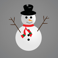 Vector flat cartoon snowman isolated on gray background.