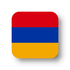 Armenia flag - flat vector square with rounded corners and dropped shadow.