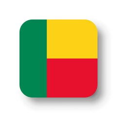 Benin flag - flat vector square with rounded corners and dropped shadow.