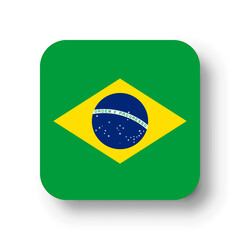 Brazil flag - flat vector square with rounded corners and dropped shadow.
