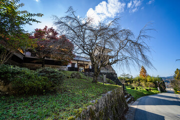 秋の岩村城太鼓櫓の見える景色