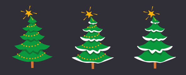 Vector christmas tree with star, lightbulb and snow New Year