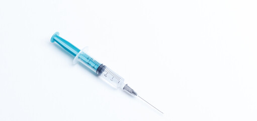 Disposable plastic syringe prepared for injection and vaccination in the hospital. The concept of medicine and health
