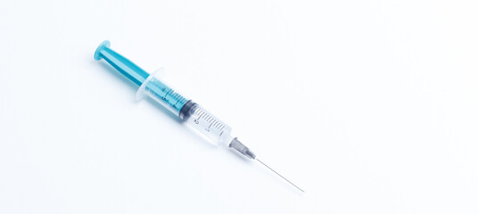 Disposable plastic syringe prepared for injection and vaccination in the hospital. The concept of medicine and health