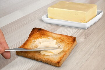 Healthy tasty fresh morning toast with bread and butter.