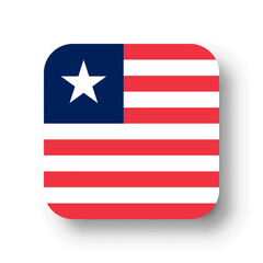 Liberia flag - flat vector square with rounded corners and dropped shadow.