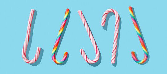 Collection of Candy cane on blue pastel background