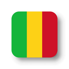 Mali flag - flat vector square with rounded corners and dropped shadow.