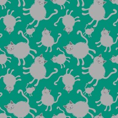 Cartoon animals seamless cat kitten pattern for wrapping paper and fabrics and linens and packaging