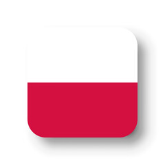 Poland flag - flat vector square with rounded corners and dropped shadow.