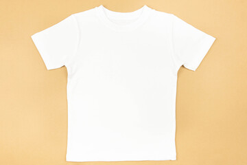 White womens cotton tshirt mockup on craft paper background. Design t shirt template, print...