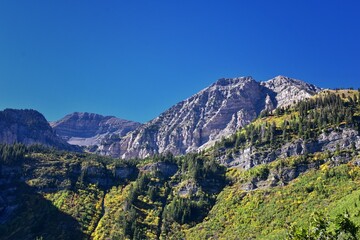 Timpanogos Peak back views hiking Bear Canyon Trail Wasatch Range, Utah. United States. 