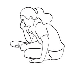line art female teenager crying on the ground illustration vector hand drawn isolated on white background