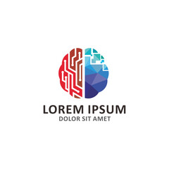 Digital Technology Logo Design. Abstract colorful Silhouette Combined with Digital brain