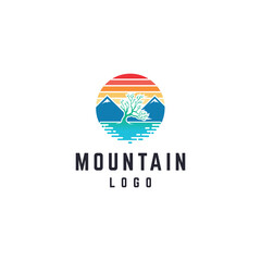 Vector logo of Forest Tree and sunset mountain