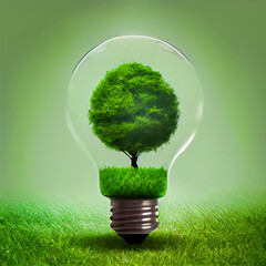 Light bulb. Green energy. Environmental lighting concept with tree inside bulb. 3d Illustration