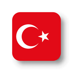 Obraz premium Turkey flag - flat vector square with rounded corners and dropped shadow.