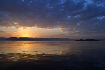 View of Albania and Lazareto island near Corfu during sunrise.