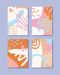 Obraz premium Set of vertical backgrounds with stains, textures and geometric shapes. Bright colors. Hand drawn vector pattern.