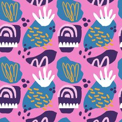 Abstract seamless pattern in trendy style with geometric elements, textures. Vector background.