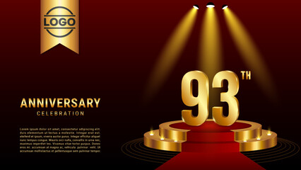 93th Anniversary. Template design with golden stage for celebration event, wedding, greeting card and invitation card. Vector illustration EPS10