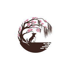 animal and pet logo with tree logo design