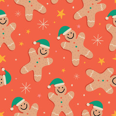 Christmas seamless pattern. Ginger cookie pattern. Red Christmas pattern. Christmas seamless print. Christmas background