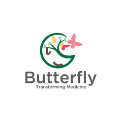 Tree with flying around butterflies