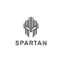 Head spartan line logo icon design template flat vector