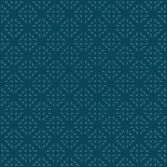 Vector geometric seamless pattern with tribal ethnic motif. Subtle modern folk ornament. Simple abstract texture with grid, floral shapes. Teal color. Retro vintage background. Elegant repeat design