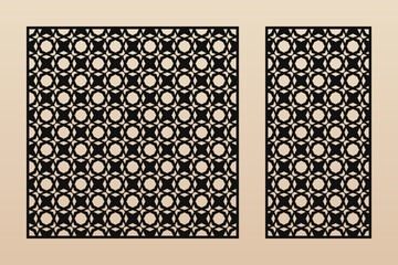 Laser cut patterns. Vector template with abstract geometric ornament in oriental style, floral grid, diamonds. Decorative stencil panel for laser cutting of wood, metal, paper. Aspect ratio 1:1, 1:2