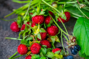 wild strawberry on wooden background