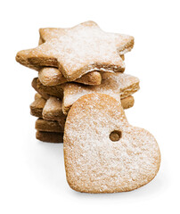 Gingerbread homemade cookies on white background.