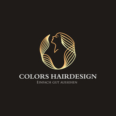 illustration of woman long hairstyle icon, woman logo on black background