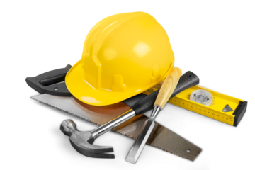 Yellow hard hat work tools