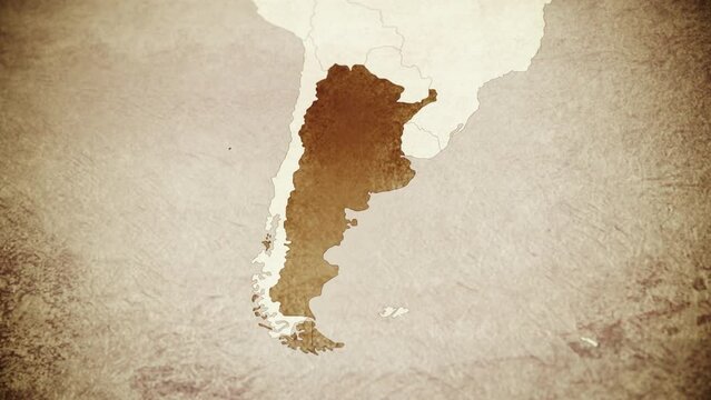 Vintage map showing Argentina. From above zooming in.