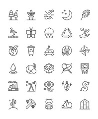 Vector outline icon set of ecology and environmental