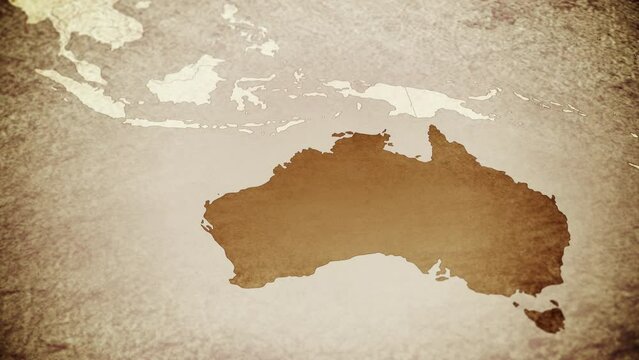 Vintage map showing Australia. From above zooming in.