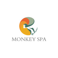 monkey yoga with colorful lotus background logo template