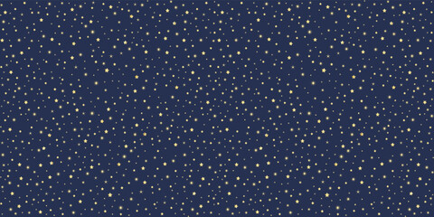 Gold star pattern on blue background. Minimalistic Christmas pattern. Editable vector seamless pattern of cute small stars for celebration or festive design materials.