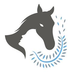 Simple logo silhouette of a horse keeping woman vector
