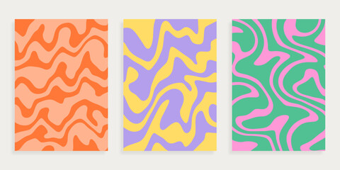 Set of bright psychedelic retro backgrounds with distorted patterns. Y2K, 90s, 00s aesthetic.