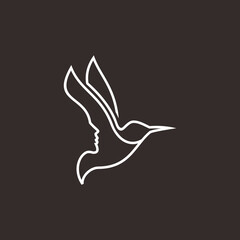 beauty girl face and bird logo design