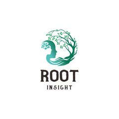 root insight with beauty face girl and tree logo design