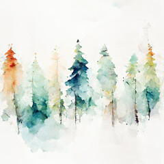 Watercolor Forest Illustration on White Background