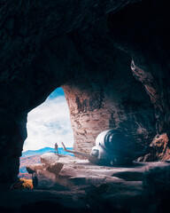 Sci-Fi Caves Astronalt Caves Rocks Landscape ovni ship spacial ship cave photoshop digital art dream imagination 