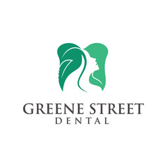 Dental and Woman Logo Design, Tooth shaped leaf and woman silhouette