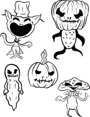 Hand drawn doodle hqppy Halloween icons set