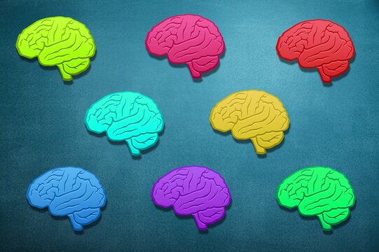 Neurodiversity concept. Set of colored brain images