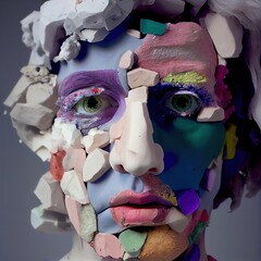 Portrait of a statue me of minerals, gemstones, chalk generated with Artificial Intelligence